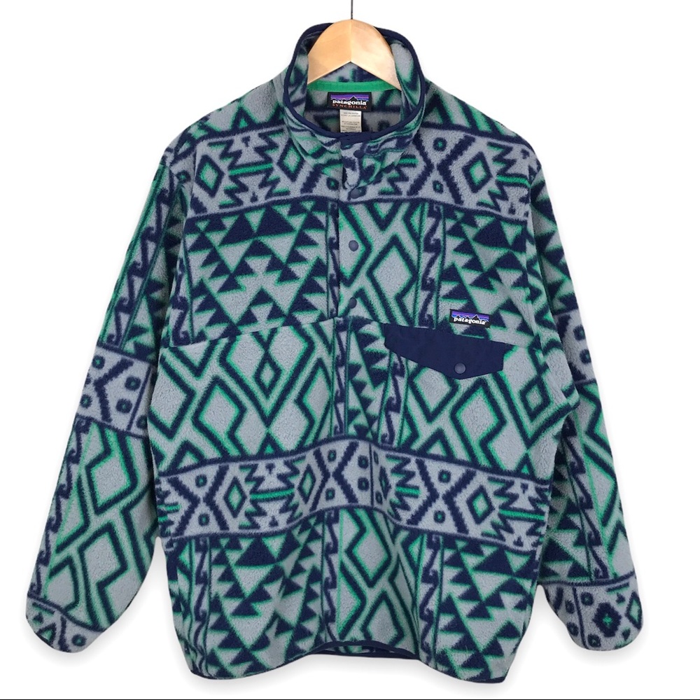 Patagonia 2014 Snap-T Synchilla Tribal Montana Siete Feather Grey Men’s Small - Picture 1 of 11